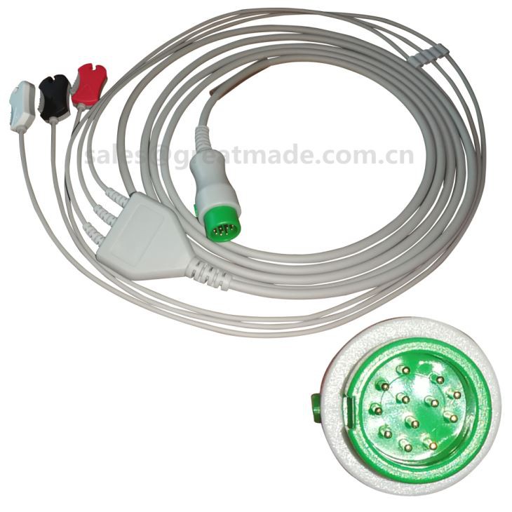 Câble ECG monopièce Mindray 12 broches avec fils, 3 fils, 5ld, composant logiciel enfichable