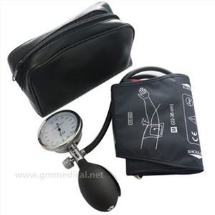 Manchette de pression artérielle manuelle adulte, manchette de tube simple avec manomètre et ampoule de gonflage bleu foncé.